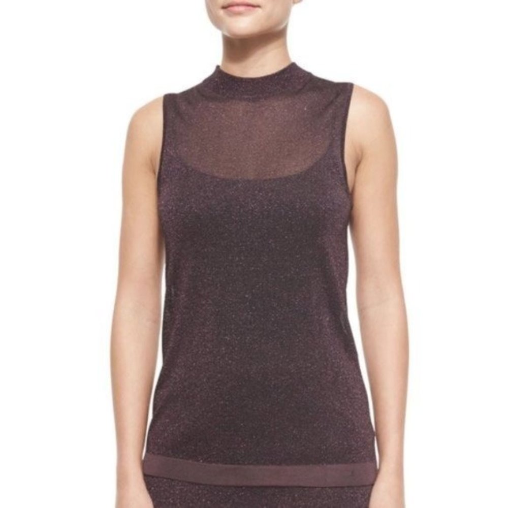 Rag & Bone Marie Metallic Knit Sleeveless Sheer Top Edgy Glam Size XXS